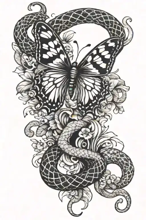 butterfly and snake tattoo design idea
