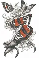 butterfly on a flower and a snake coiled with black and red and some tinge of different colours  tattoo design idea
