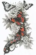 butterfly on a flower and a snake coiled with black and red and some tinge of different colours  tattoo design idea