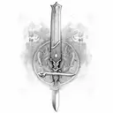 sword with tyographic names pf "Harsh" , "Anita" , "Raj", "Ram", "Ashok", "Rupa" tattoo design idea