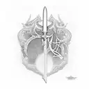 sword with tyographic names pf "Harsh" , "Anita" , "Raj", "Ram", "Ashok", "Rupa" tattoo design idea
