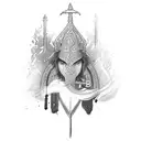 sword with tyographic names pf "Harsh" , "Anita" , "Raj", "Ram", "Ashok", "Rupa" tattoo design idea