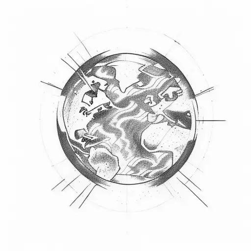 draw me a tatoo in black and blue. It should be a line, separating earth and sky, below the earth there should be a netw tattoo design idea