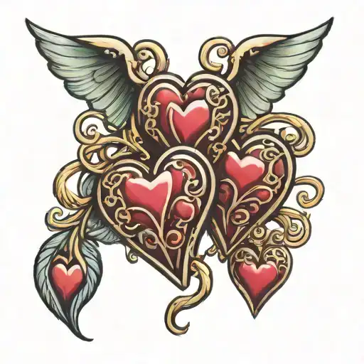 3 heart charms linked tattoo design idea