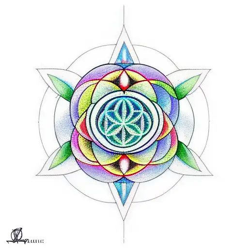 A mesmerizing geometric design incorporating the Flower of Life symbol, symbolizing the interconnectedness of all things tattoo design idea