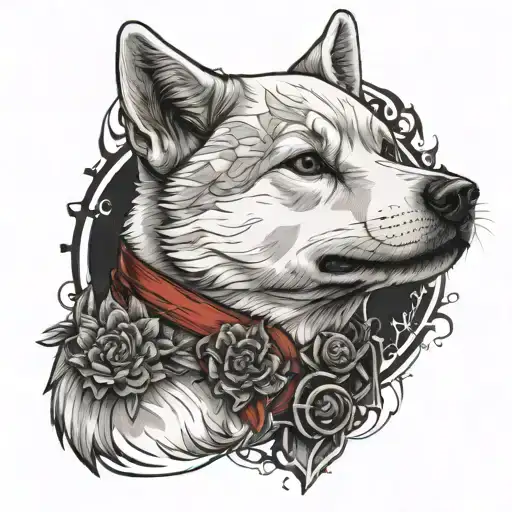 white Gothic Shiba Inu dog tattoo design idea