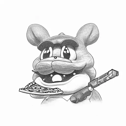 Mario Toad eating pizza and finger gunning tattoo design idea