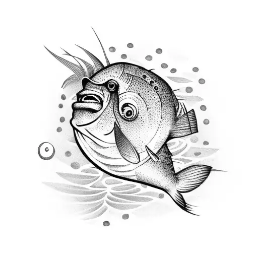 a cartoonesque coconut that looks like a fish tattoo design idea