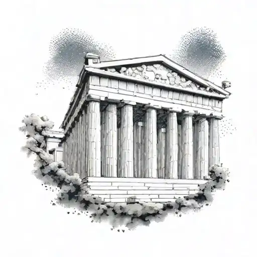 A tattoo of the Parthenon in Athens with a subtle dotwork design tattoo design idea