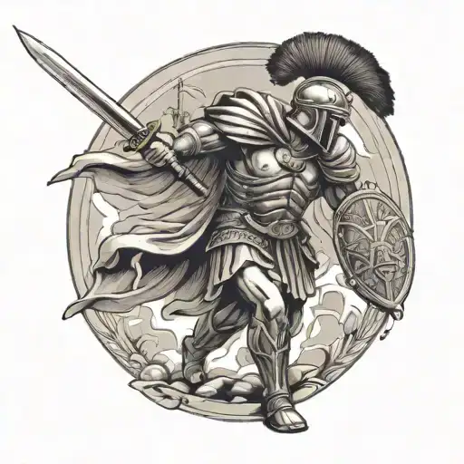 A Roman centurion wielding a sword in battle against a Spartan warrior tattoo design idea
