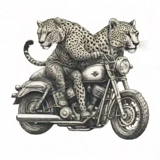A Spartan warrior riding a motorbike, with a cheetah running alongside tattoo design idea