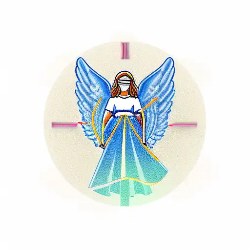 A new-school design featuring a guardian angel watching over a clock with the year 2024, representing the passing of time and protection tattoo design idea