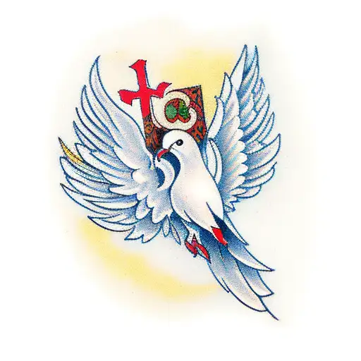 A traditional style tattoo of an angelic figure releasing a dove, symbolizing peace and remembrance tattoo design idea