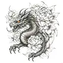 dragon and peonies tattoo design idea