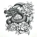 dragon and peonies tattoo design idea