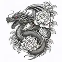 dragon and peonies tattoo design idea