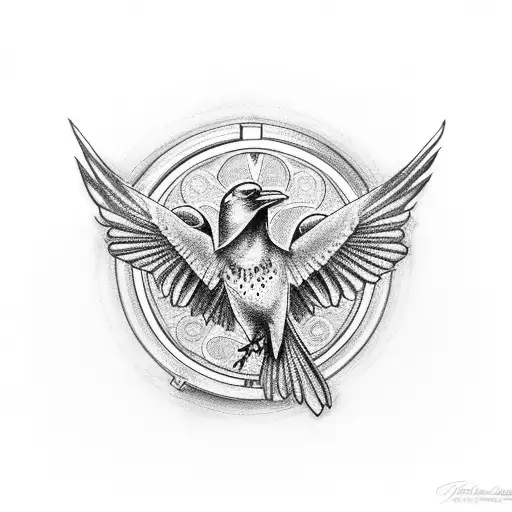 Raven holding a pocket watch by the chain tattoo design idea