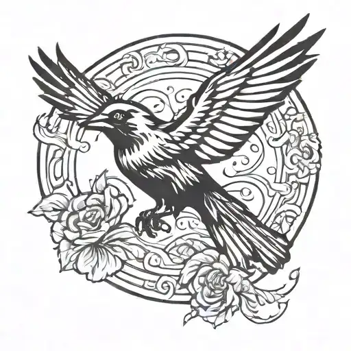 black bird flying tattoo design idea