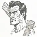 Ash Williams' face with a chainsaw behind it tilted to the right tattoo design idea