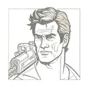 Ash Williams' face with a chainsaw behind it tilted to the right tattoo design idea