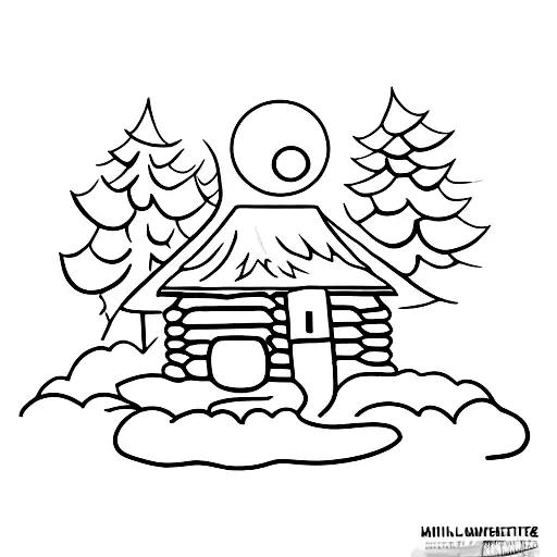 A tranquil forest with a hidden cabin tattoo design idea
