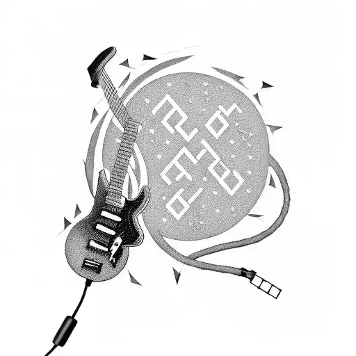 An electric guitar with punk rock lyrics as the strings tattoo design idea