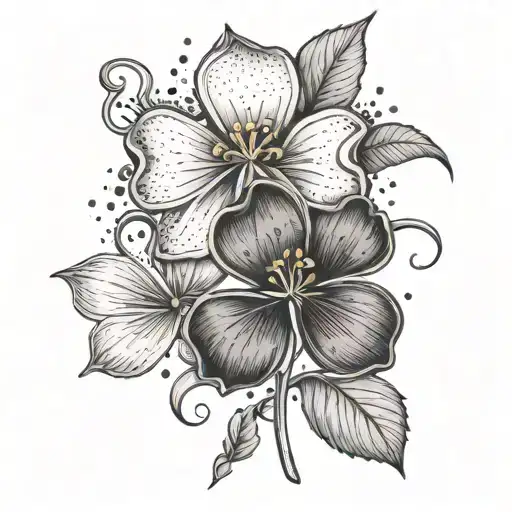 A four-leaf clover intertwined with a daffodil, symbolizing luck and beauty tattoo design idea
