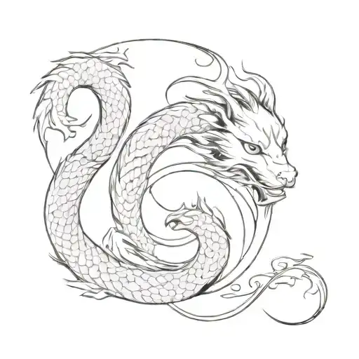 Combine elements of Chinese dragon and Japanese kitsune in a yin-yang design tattoo design idea