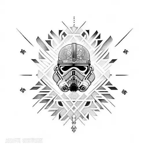 An intricate dotwork tattoo of a tribal design inspired by Star Wars tattoo design idea