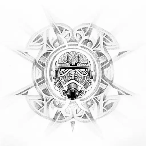 An intricate dotwork tattoo of a tribal design inspired by Star Wars tattoo design idea