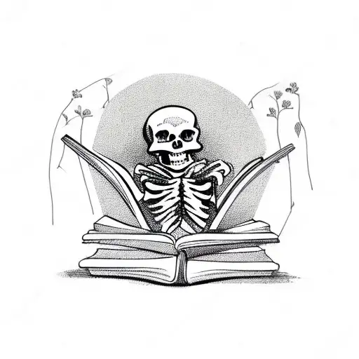 A skeleton reading a book in a hammock surrounded by Colombian flowers tattoo design idea