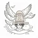 Luffy's hat surrounded by doves flying tattoo design idea