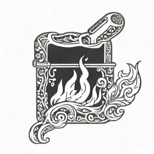 lit zippo lighter flames tattoo design idea