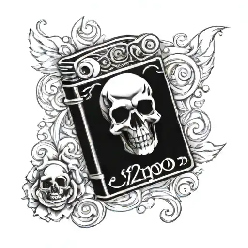 lit zippo lighter with skull tattoo design idea