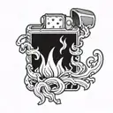 lit zippo lighter flames tattoo design idea