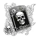 lit zippo lighter with skull tattoo design idea