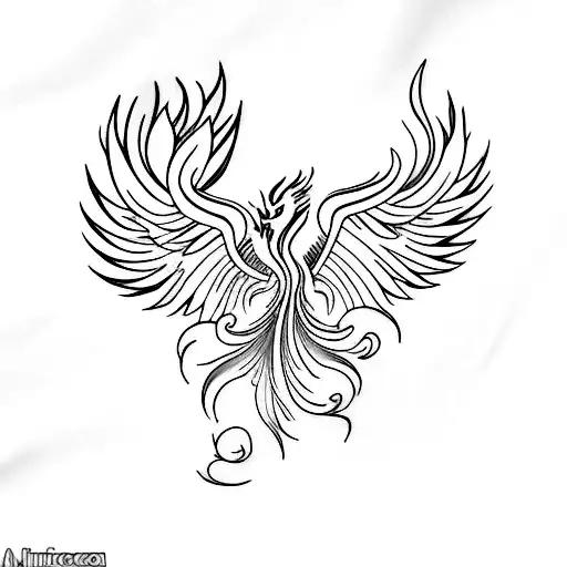 A black and grey tattoo of a phoenix rising from the ashes, symbolizing your mom's victory over cancer tattoo design idea