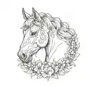 horse with a wreath on its head tattoo design idea