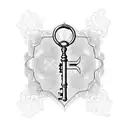 A blackwork tattoo of a vintage key with intricate patterns and the dates of your grandparents' passing, symbolizing the key to your heart that they will always hold. tattoo design idea