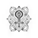 A blackwork tattoo of a vintage key with intricate patterns and the dates of your grandparents' passing, symbolizing the key to your heart that they will always hold. tattoo design idea