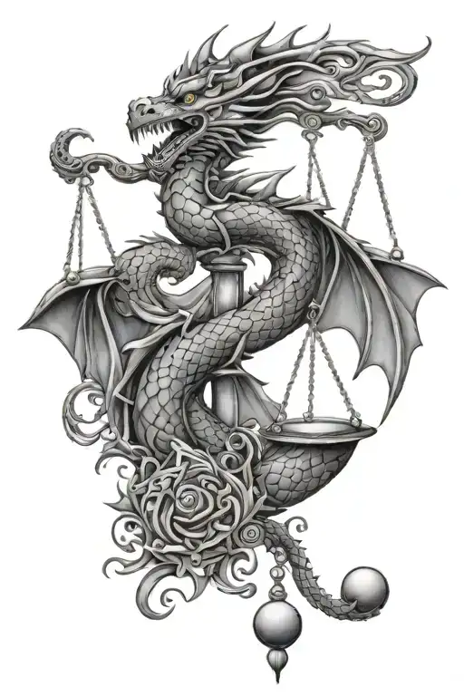 Dragon & libra scale tattoo design idea