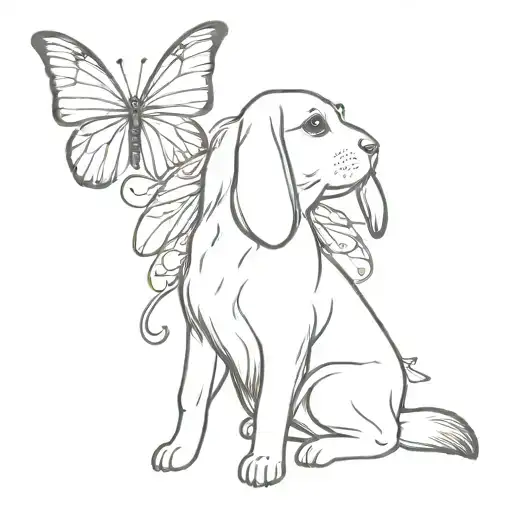 Holland lop sitting on hind legs with butterfly wings on its back tattoo design idea