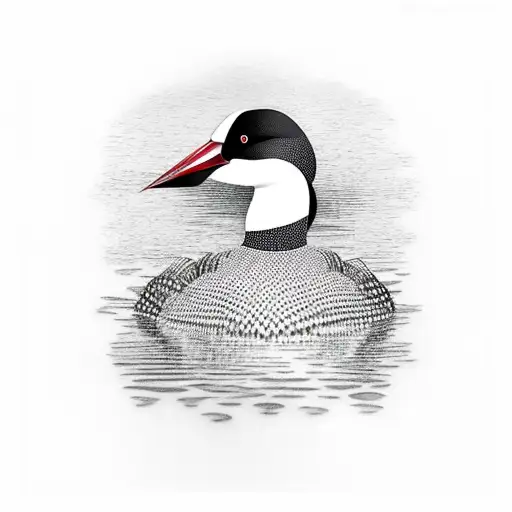loon on a lake with a cardinal in a tree tattoo design idea