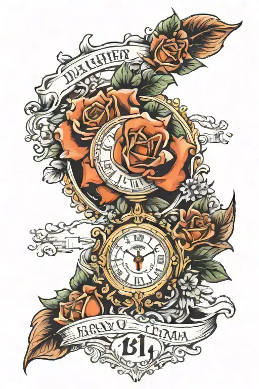 vintage watch, birth of a daughter with the date 01/12/2024, family values, Bogdana tattoo design idea