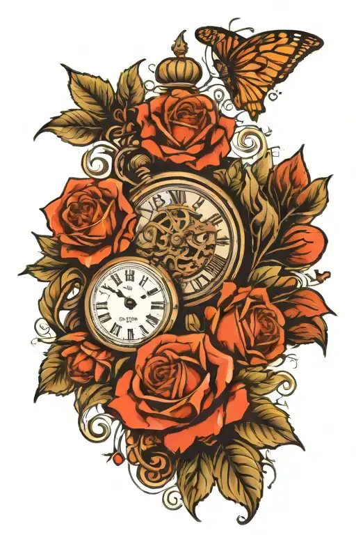vintage watch, birth of a daughter with the date 01/12/2024, family values, Bogdana, no flowers tattoo design idea