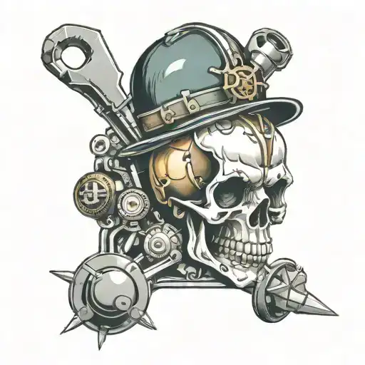 skull tools car engine tattoo design idea