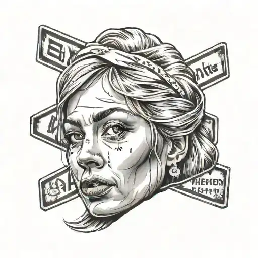 woman face street sign tattoo design idea