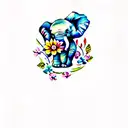 baby elephant flowers watercolors tattoo design idea
