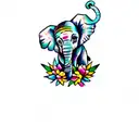 baby elephant flowers watercolors tattoo design idea