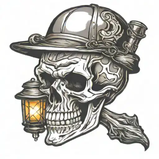 gold miner skull with lantern   tattoo design idea